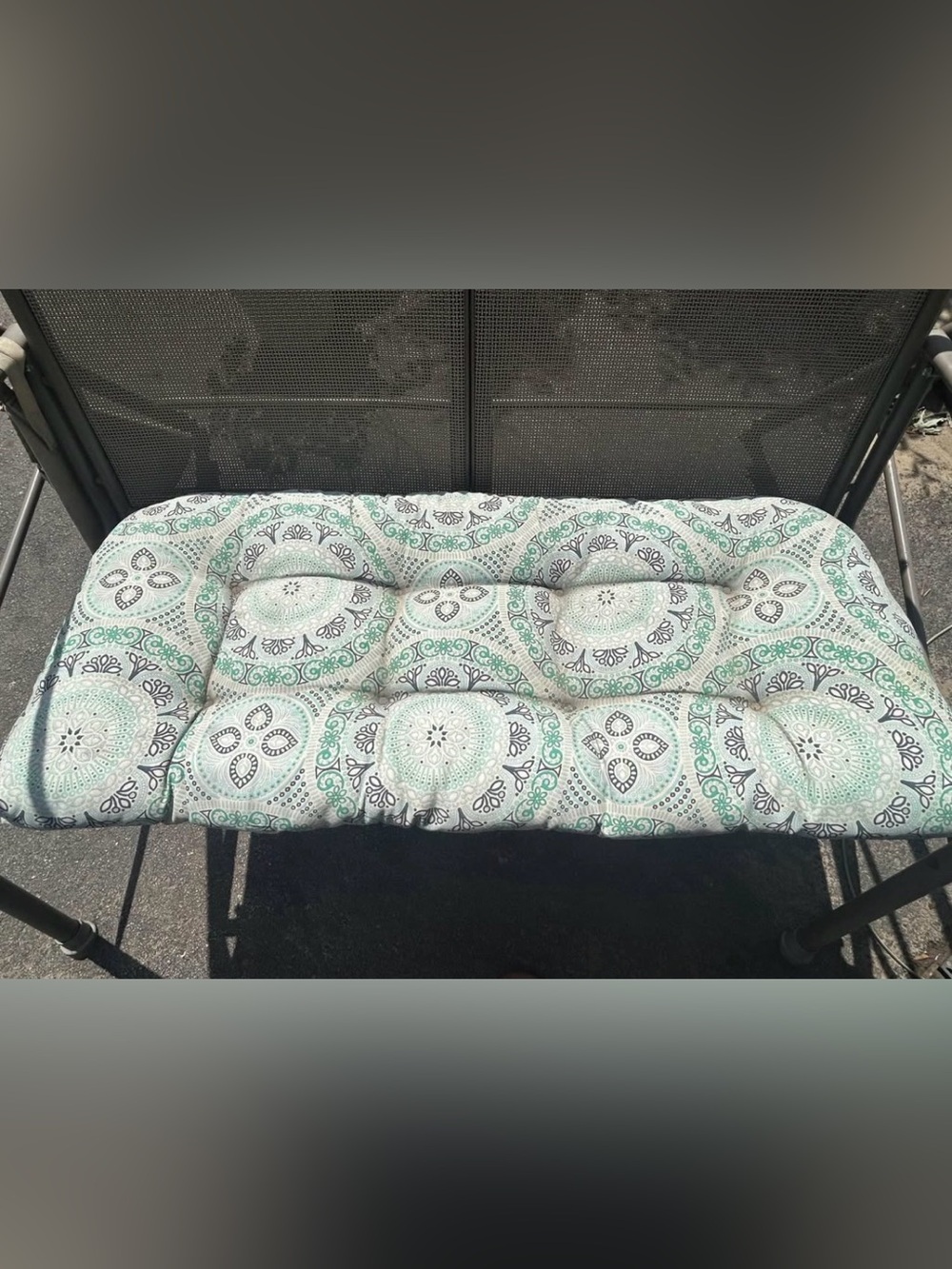 Pillow Perfect Mint Green and White Tufted Outdoor Bench Cushion 44 X 19